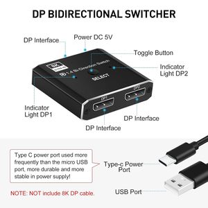 双方向DPスイッチセレクターボックス2x1または1x2 8K30Hz双方向DP 1.4スイッチャー4K120Hz手動DisplayPortスプリッター - Product Image 3