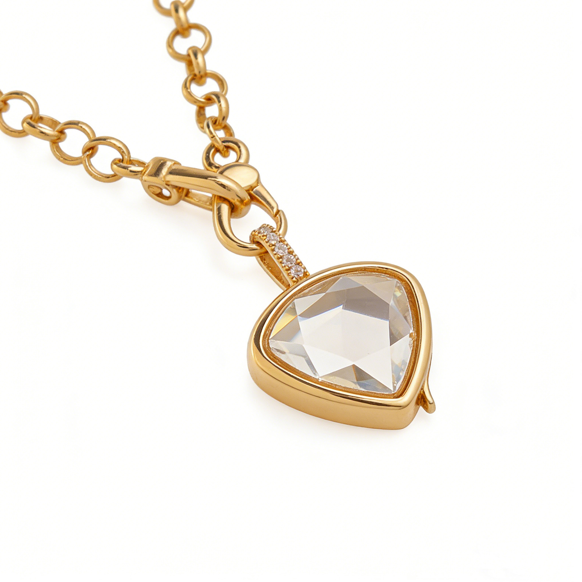 Collana con scatola portaoggetti triangolare trasparente in oro piatto