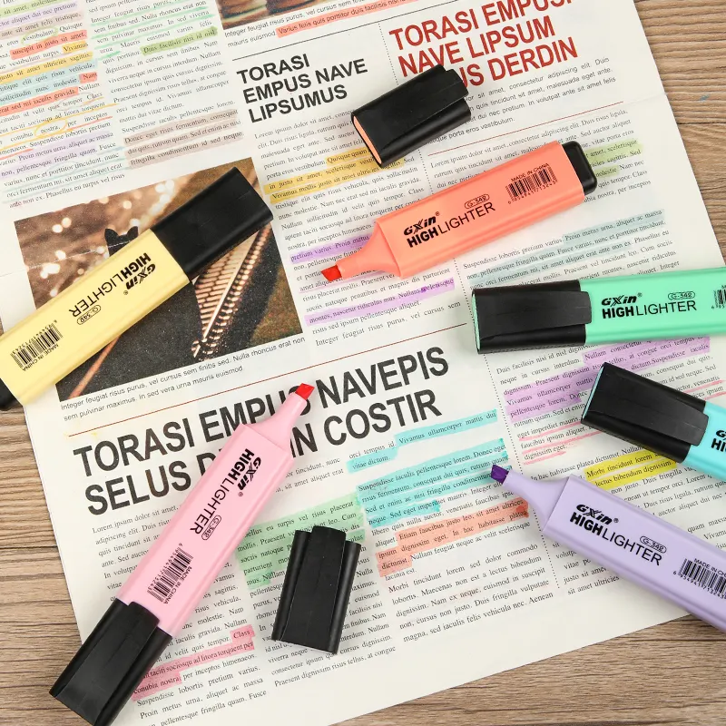 GXIN G-342-6P Wholesale 6 colors highlighter pen marker pastel multicolor customized logo stationery colouring highlighter pen