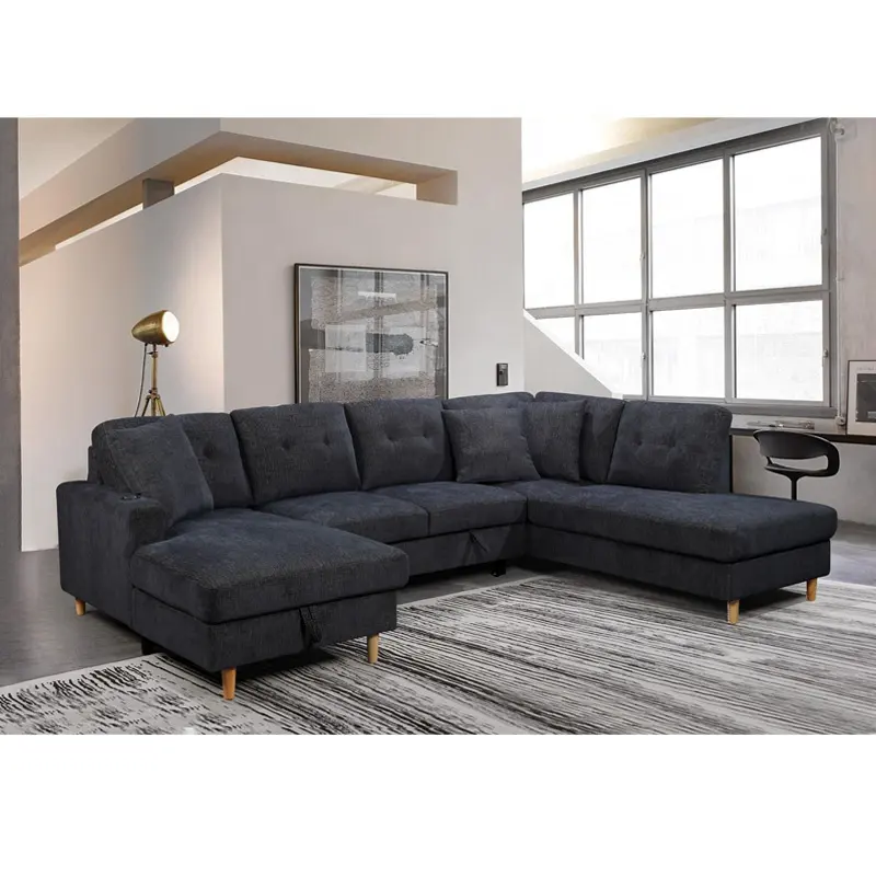Design européen et américain le dernier futon polyvalent de style moderne en forme de L avec rangement canapé-lit canapé de salon