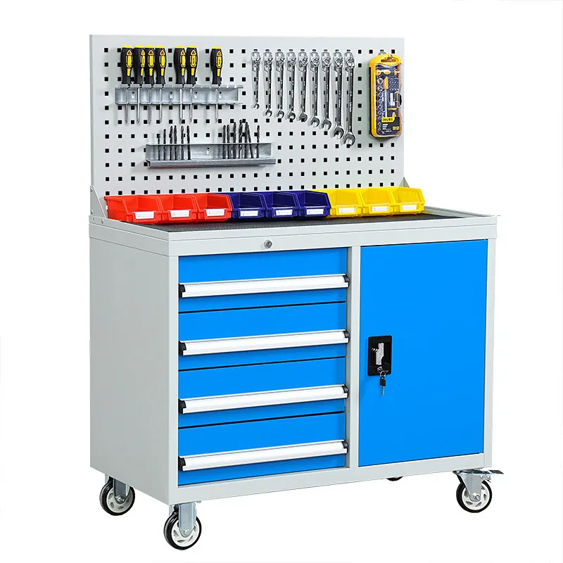 Caja de Herramientas móvil de acero para Taller, armario de almacenamiento de herramientas de metal y acero con ruedas, 4 cajones, moderna