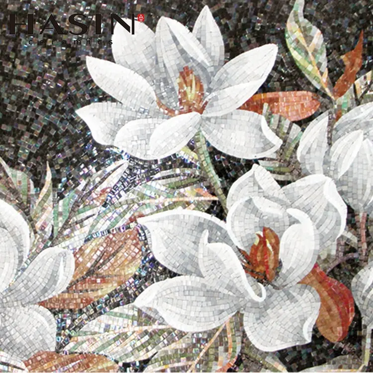 Hasin गर्मियों में फूल अच्छा कला चित्र हस्त कांच टाइल मोज़ेक भित्ति पैटर्न (फूल मोज़ेक तस्वीर)