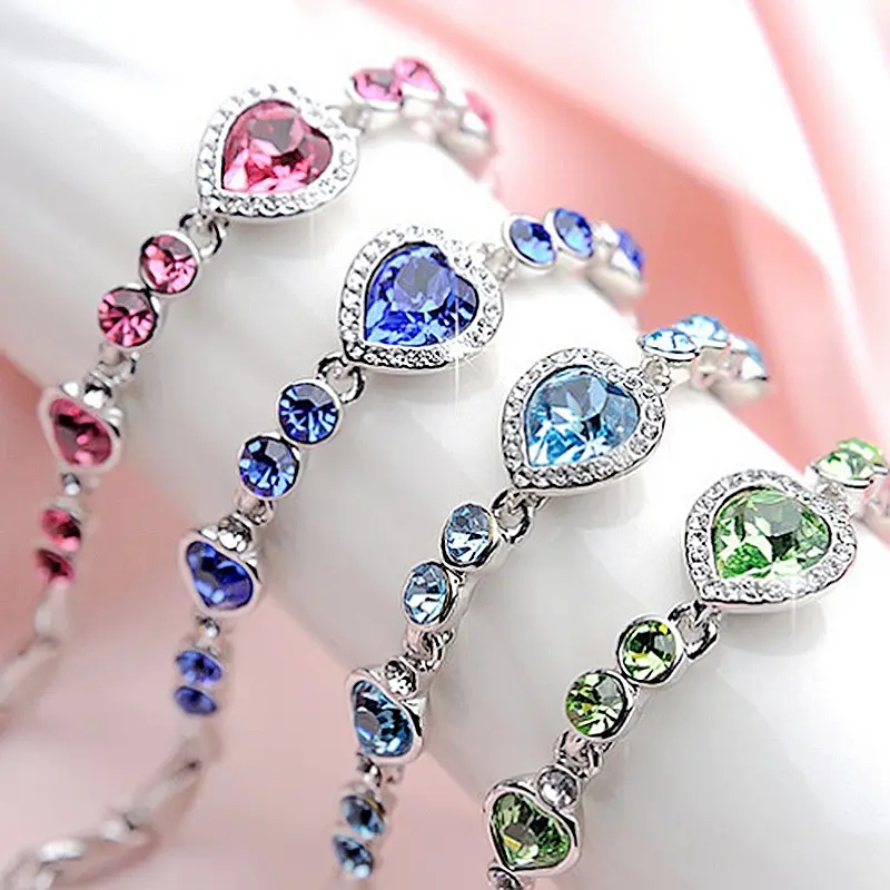 Explosive Geschenk Mode Damen voller Diamant Armband Paar Ozean Herz Kristall Armband