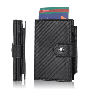 कार्बन फाइबर एल्यूमीनियम धातु कार्ड बटुआ स्मार्ट बटुआ धातु सिक्का पर्स चमड़े पॉप अप कार्ड धारक - Product Image 2