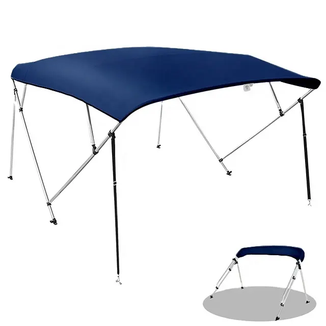 Navy Blue 4 Bow 600D Polyester Aluminum Boat Tent Top Cover with Rear Support Pole and Storage Boot Bimini Top for Boats