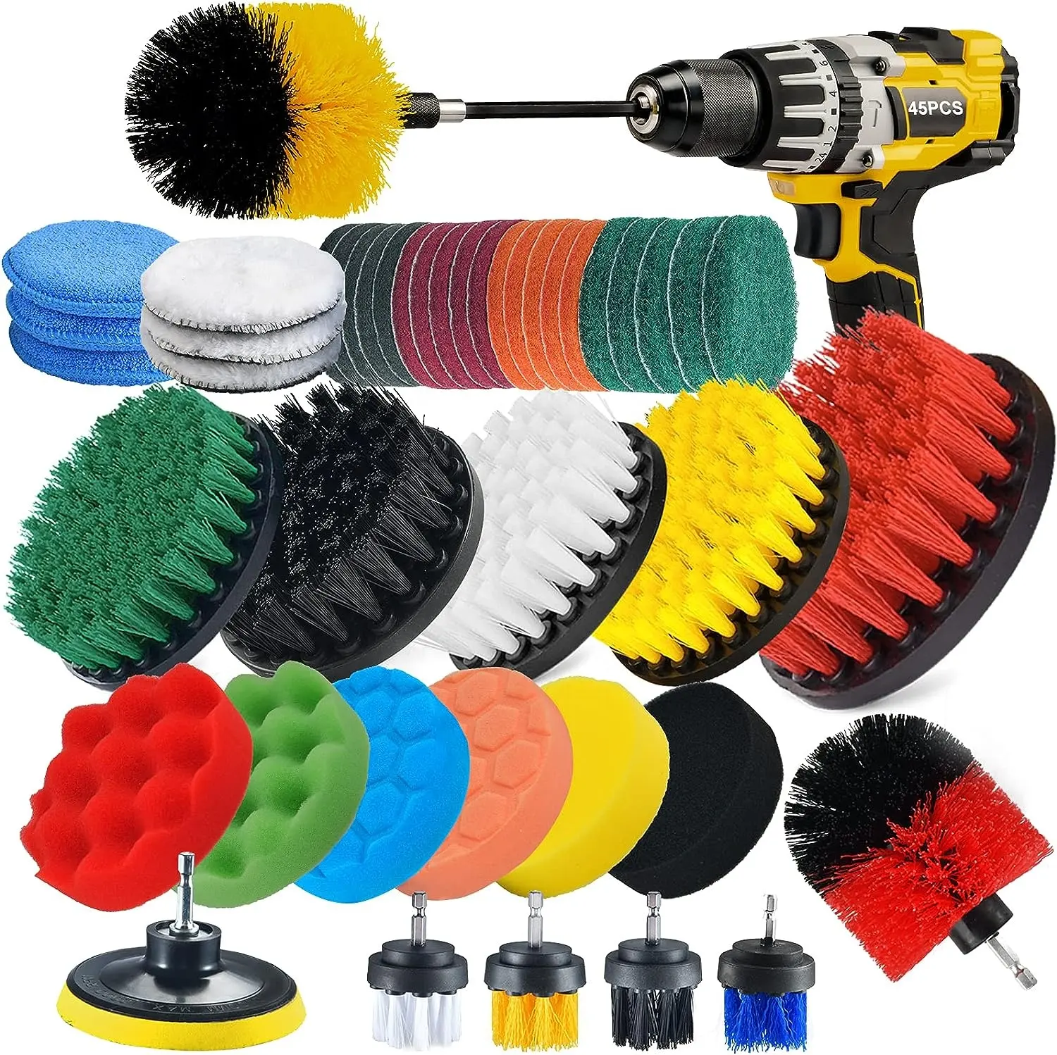 45PCS Drill Power Set di spazzole per Scrubber di fabbrica multifunzionale spazzola per la pulizia elettrica per trapano con attacco lungo esteso