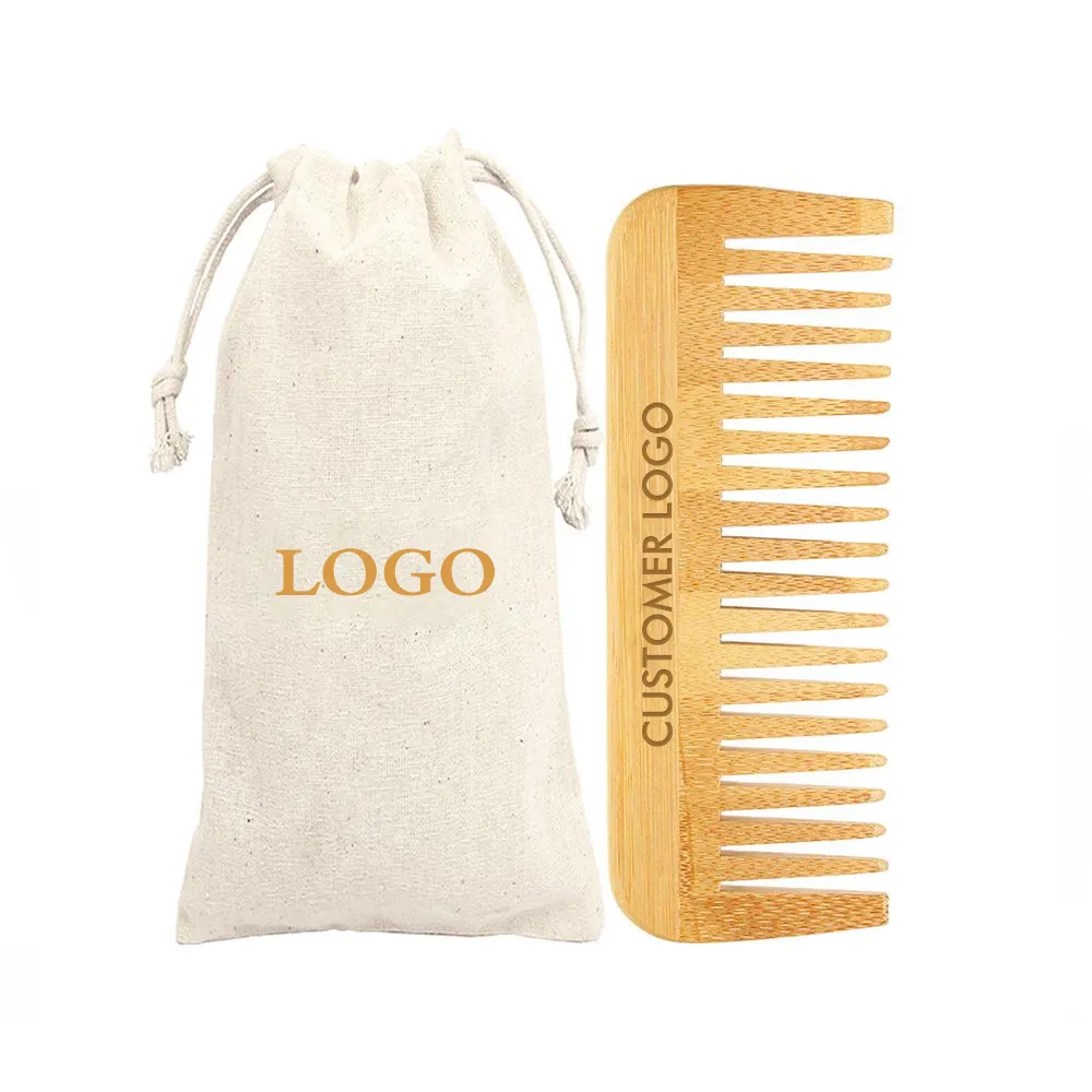 Peigne à cheveux en bois de bambou de marque privée brosse à cheveux à dents larges avec logo personnalisé pour les femmes