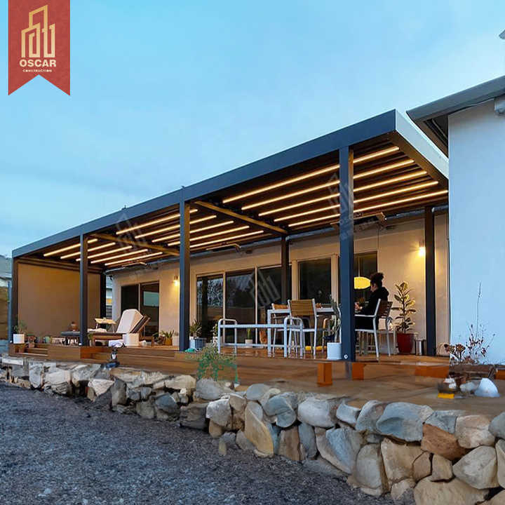 Hangfa Gazebo luar ruangan, dengan Panel surya lampu LED listrik bioclisatic Louvered atap paviliun dengan tirai jaring
