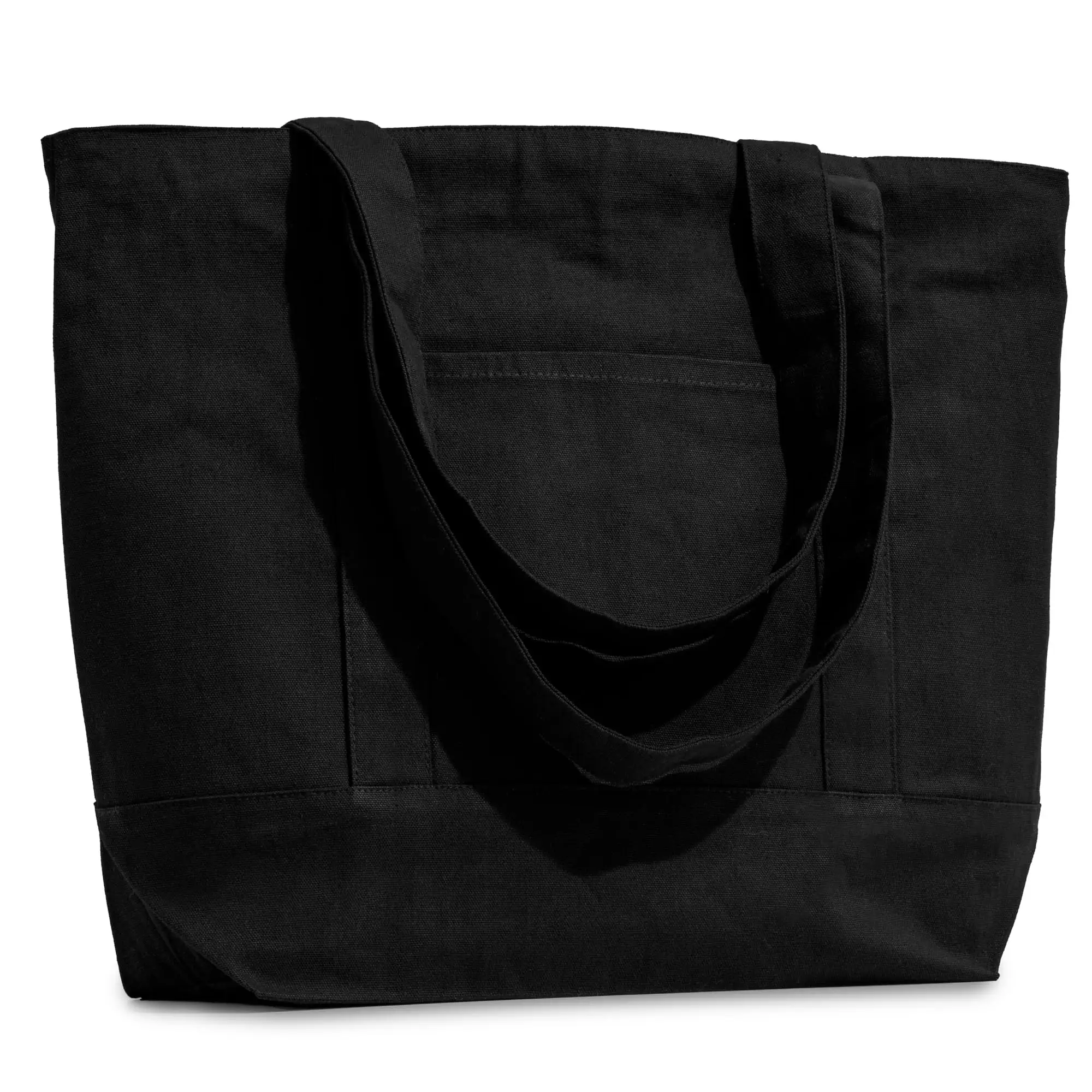 Haute qualité noir Logo personnalisé imprimé écologique réutilisable toile Shopping Vintage sac de plage coton sacs fourre-tout pour les femmes