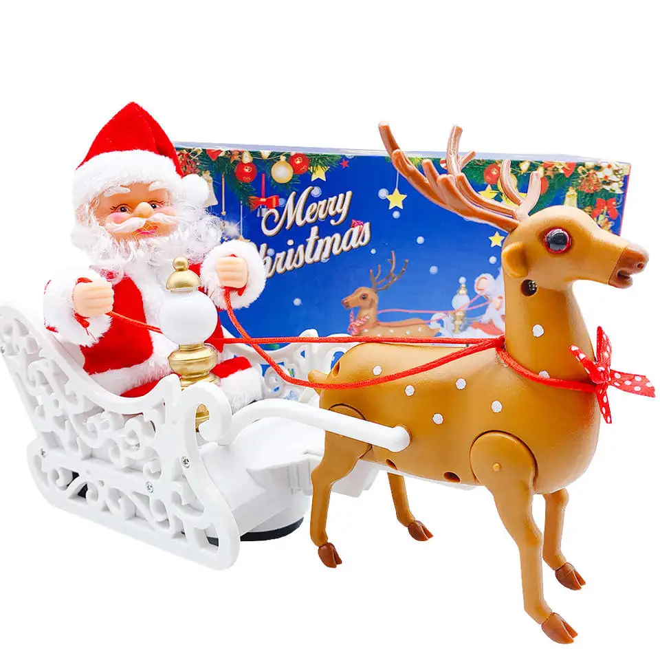 New Santa Toy Claus Christmas avoided Electric Sleigh Reindeer Singing Music Christmas Ornament Home Decor New Year Kid Gifts