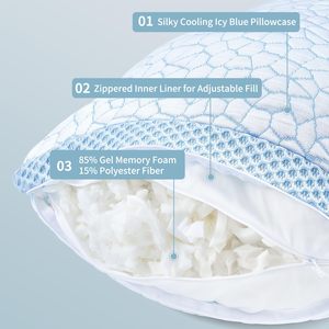 Chân không khách sao-bọt-gối dạ dày ngủ shredded Bộ nhớ bọt vuông cổ gối với làm mát bao gồm cho tốt hơn đêm ngủ bọt - Product Image 5