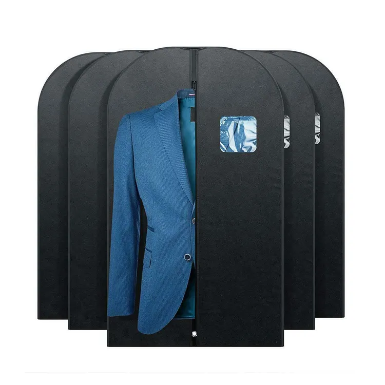 तीन-आयामी अनुकूलित गैर बुना पुरुषों के सूट बैग यात्रा धूल तह परिधान बैग के लिए पीवीसी स्पष्ट फांसी ज़िप सूट कवर बैग