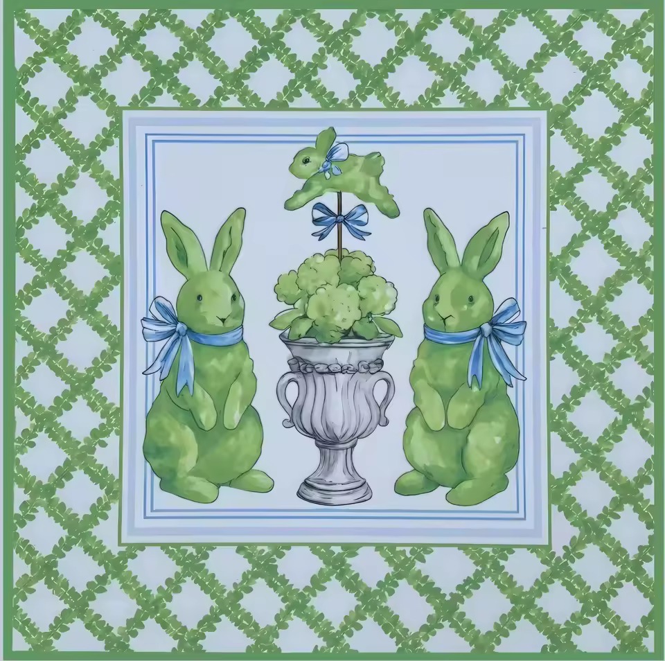 Lapin vert avec noeud bleu
