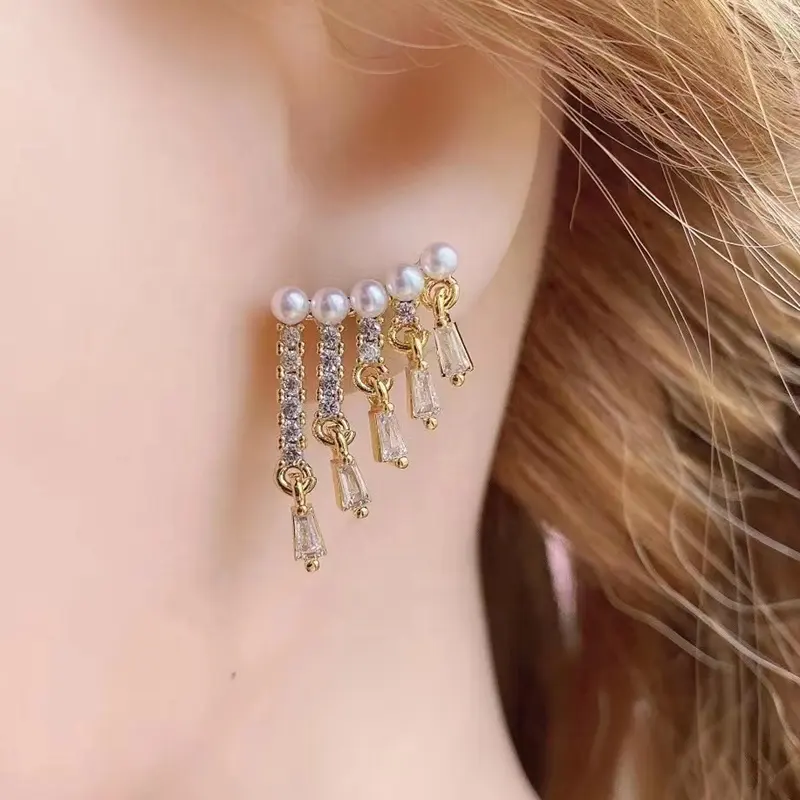 Pendientes de circonia cúbica para mujer, aretes chapados en oro de imitación, Piercing de perla Irregular, joyería 2022