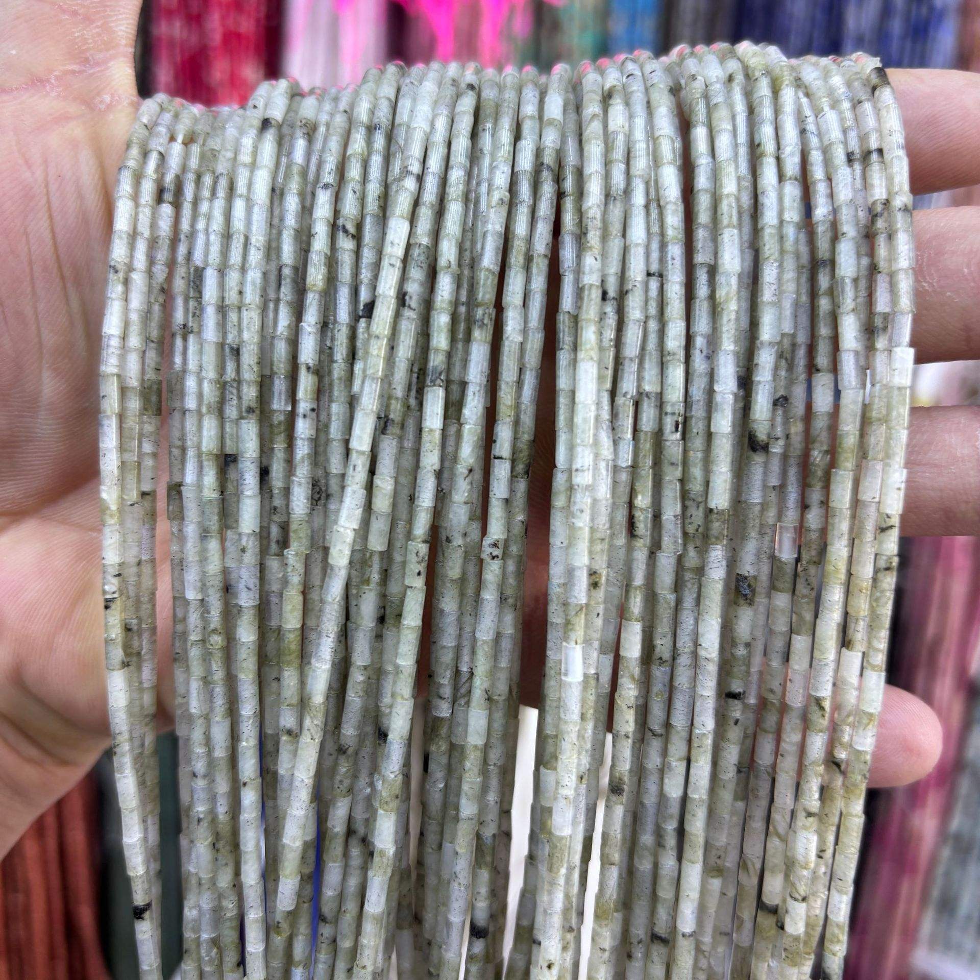 White glitter tube beads