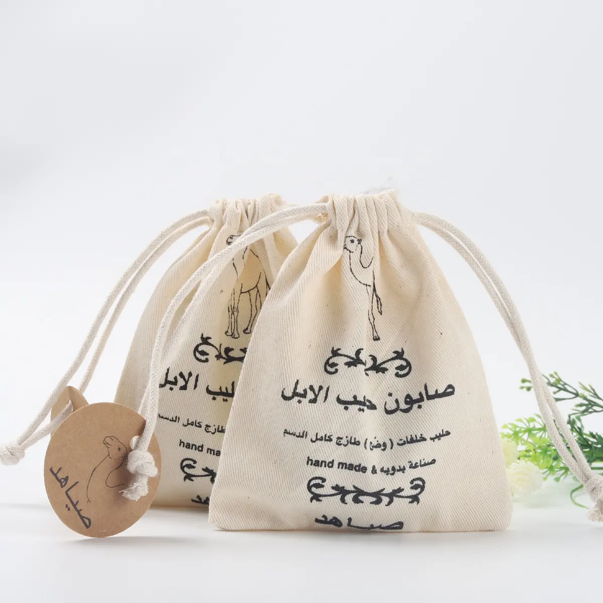 Etiqueta de papel ecológica de sarga de algodón con cordón, bolsa de embalaje de jabón de algodón Natural, bolsa para polvo