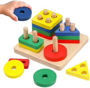 Recursos de aprendizaje Clasificación de formas Reconocimiento de formas de colores Apilamiento Bloques geométricos Fabricantes de China Juguete de madera personalizado - Product Image 1