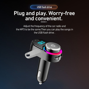 HT-6デュアルUSB充電器12-24V高速カーチャージャーアダプターワイヤレスハンズフリーカーMP3プレーヤー、カラフルなアンビエントライト付き - Product Image 5