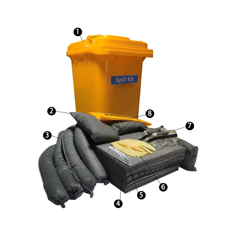 Kit de derrames universal de contenedor móvil de uso general para absorber aceite y agua