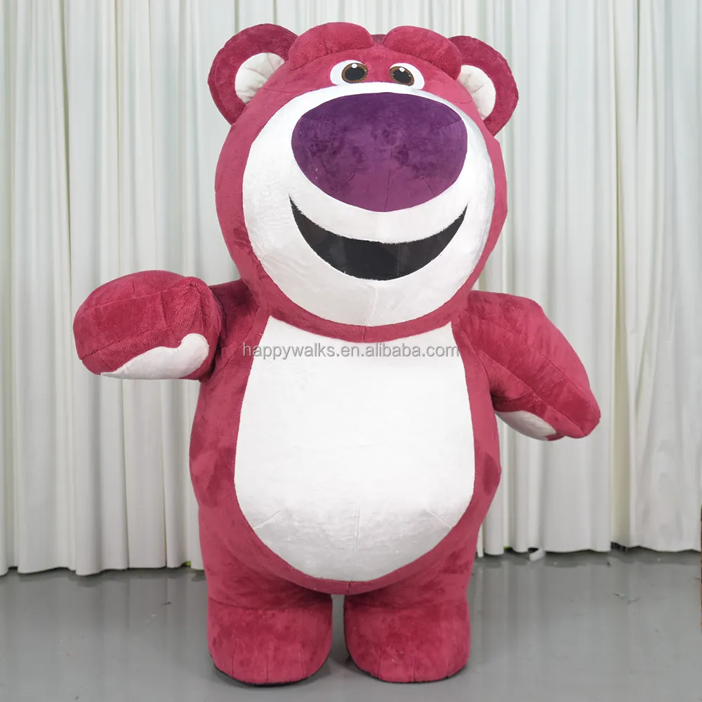 Ostume-Disfraz inflable de oso rosa fresa, mascota para caminar