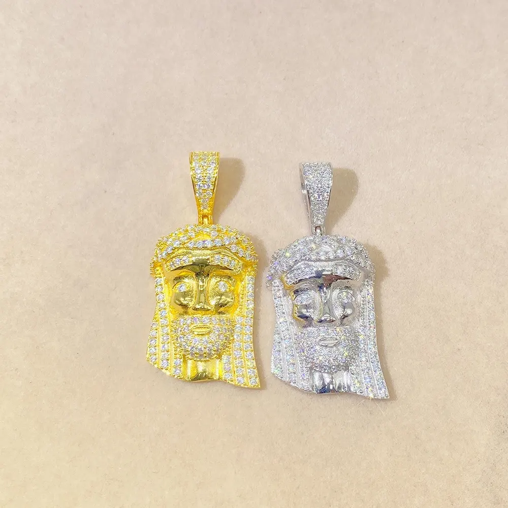 Ciondolo ghiacciato Moissanite Diamond pavimentato Set Jesus Face Piece Head 925 Silver Hiphop VVS ciondolo Moissanite