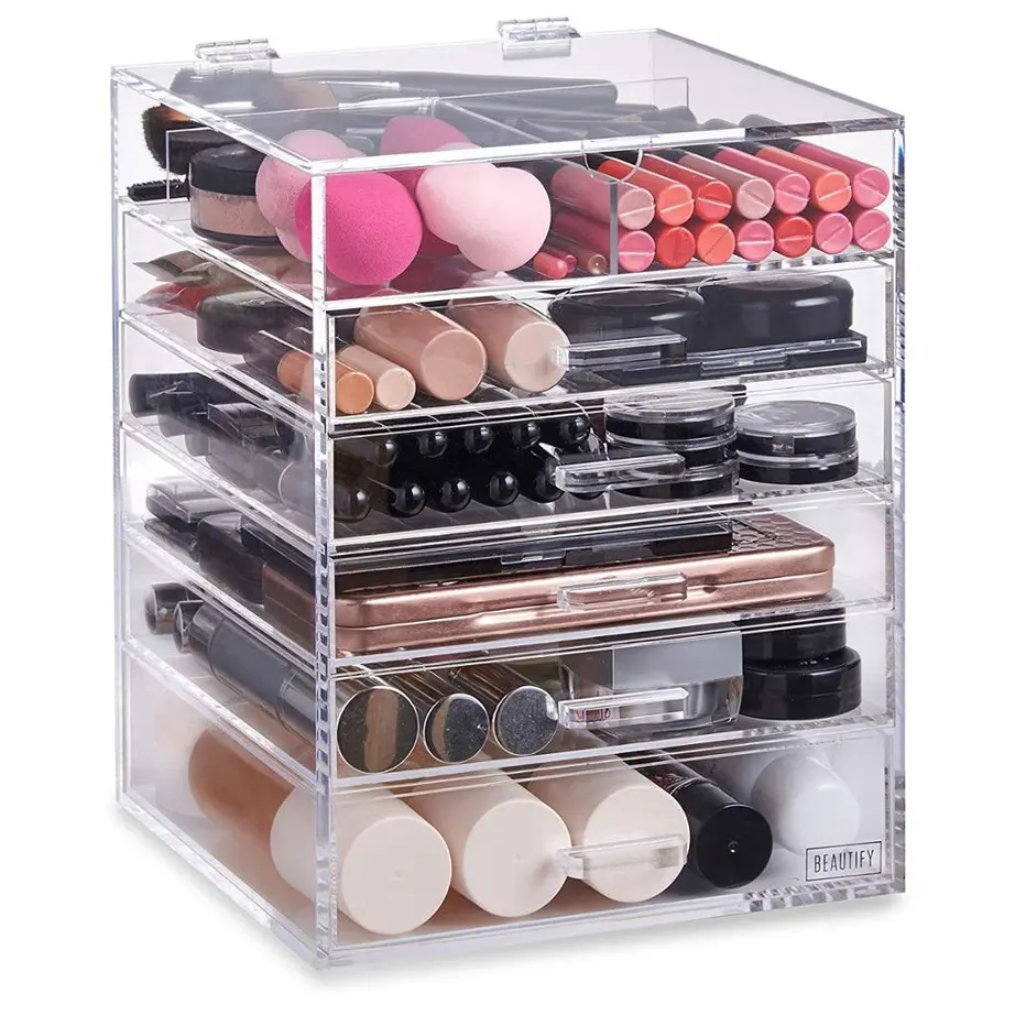 Manufacturer factory supplier Beautiful Extra Large 6 Tier with 5 drawers Clear Acrylic Cosmetic makeup organizer acrylic