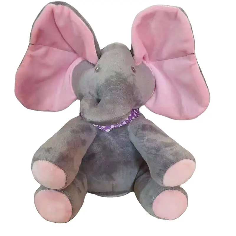 Peekaboo elétrico ventilador de orelha de elefante interativo falante brinquedo de pelúcia elétrico