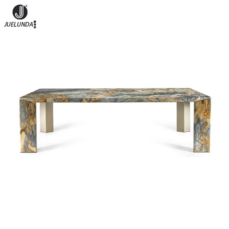 Mobilier design table de salle à manger en marbre naturel rectangulaire de style italien table de salle à manger en acier inoxydable avec cadre en titane brossé