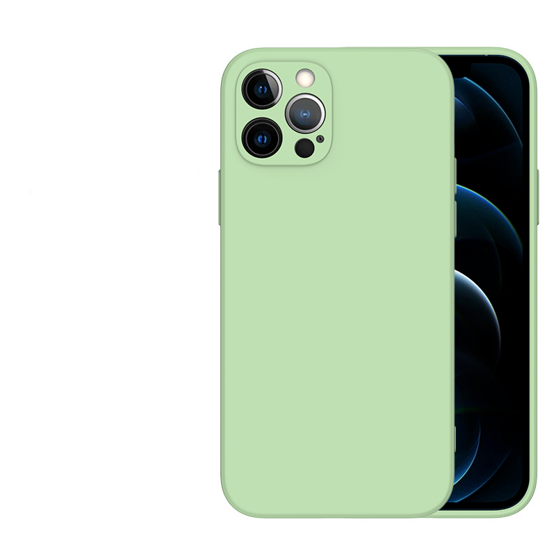 Estuche líquido de borde plano, verde matcha, lente de cobertura total, juego en caja