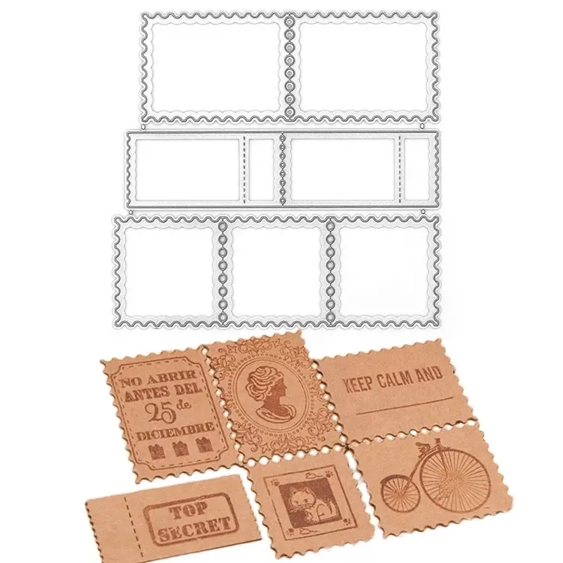 Cadres de timbres-poste matrices de découpe en métal Scrapbooking bord ondulé en acier artisanat découpé DIY Album carte fabrication maison décoration de fête
