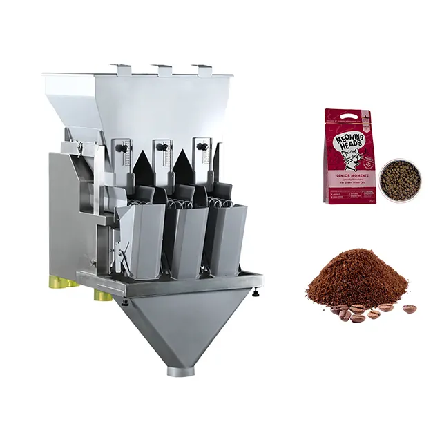 Máquina de enchimento linear automática de 3 cabeças para grãos de chá, arroz, farinha de milho, máquina de embalagem de grãos pequenos