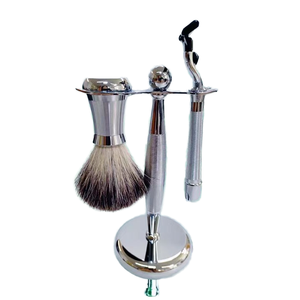 Erkek manuel jilet seti nervürlü kolu paslanmaz çelik manuel jilet ve sabun sakal fırçası hediye - Product Image 3