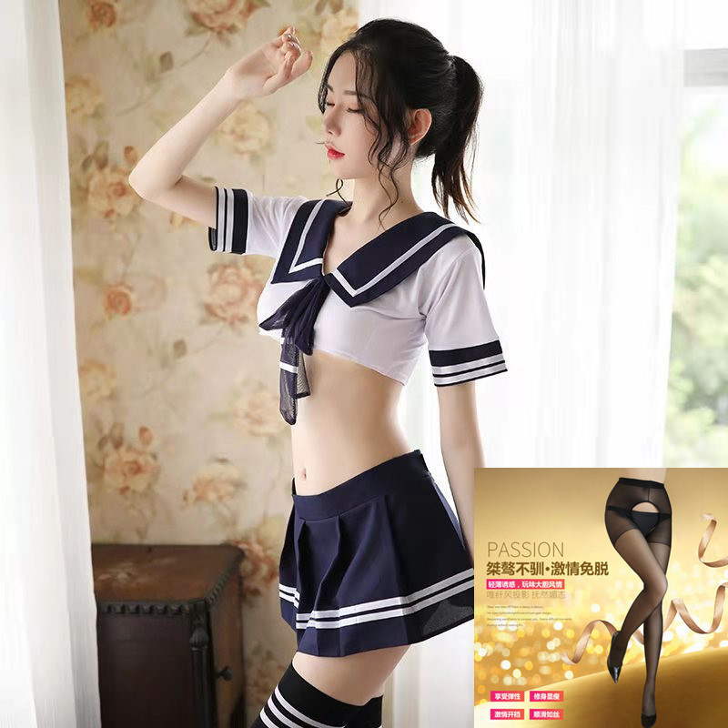 blue Black open-crotch socks for school uniforms