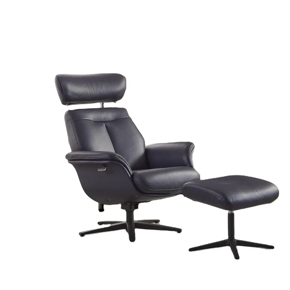 Luxury Office Chair Contemporary Soft Genuine Leather Metal Five Claws Leg Office Leisure Recliner Chair with Ottoman