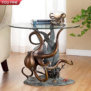 Tùy Chỉnh Nổi Tiếng Đồng Động Vật Biển Bạch Tuộc Cơ Sở Điêu Khắc Kính Hàng Đầu Cuối Bàn Cà Phê Cho Bán - Product Image 1