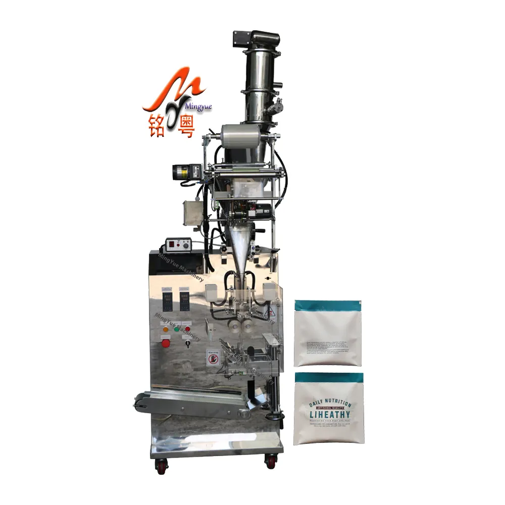 Mesin kemasan segel penambah bentuk vertikal, mesin kantong bubuk protein kolagen susu kopi Multi fungsi 1g 5g 10g