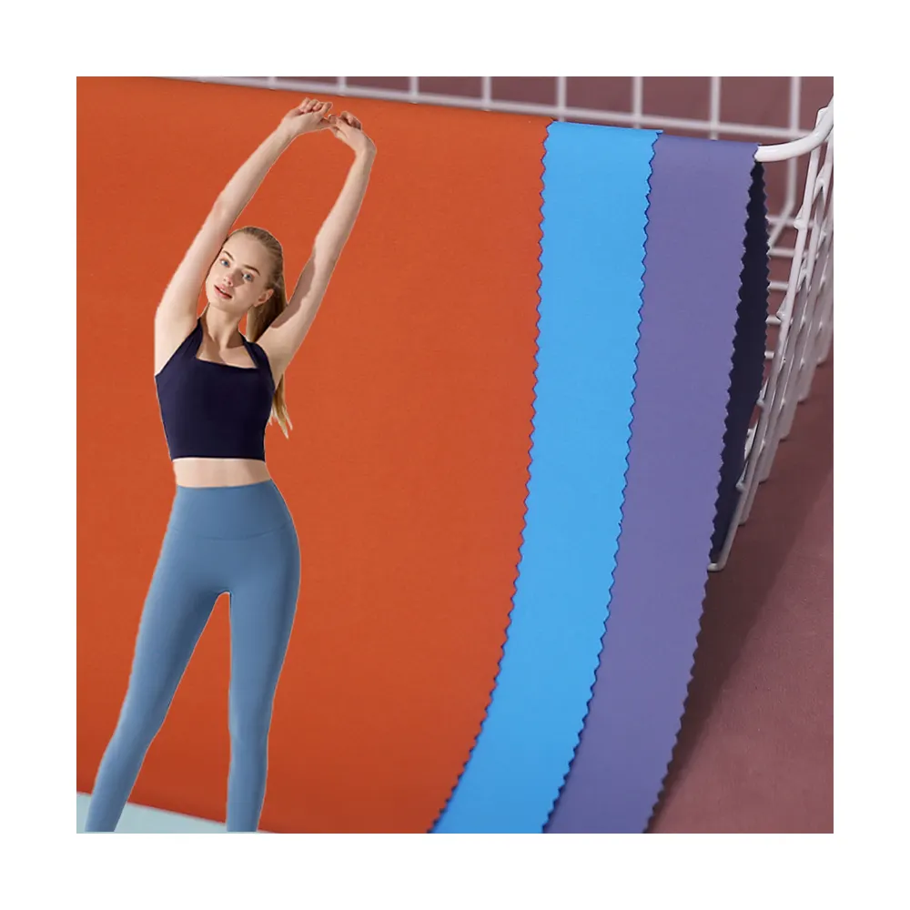 Em estoque tecido duplo duplo dupla face de nylon 250G de alta elasticidade para ioga, roupa esportiva em Lycra Dupont