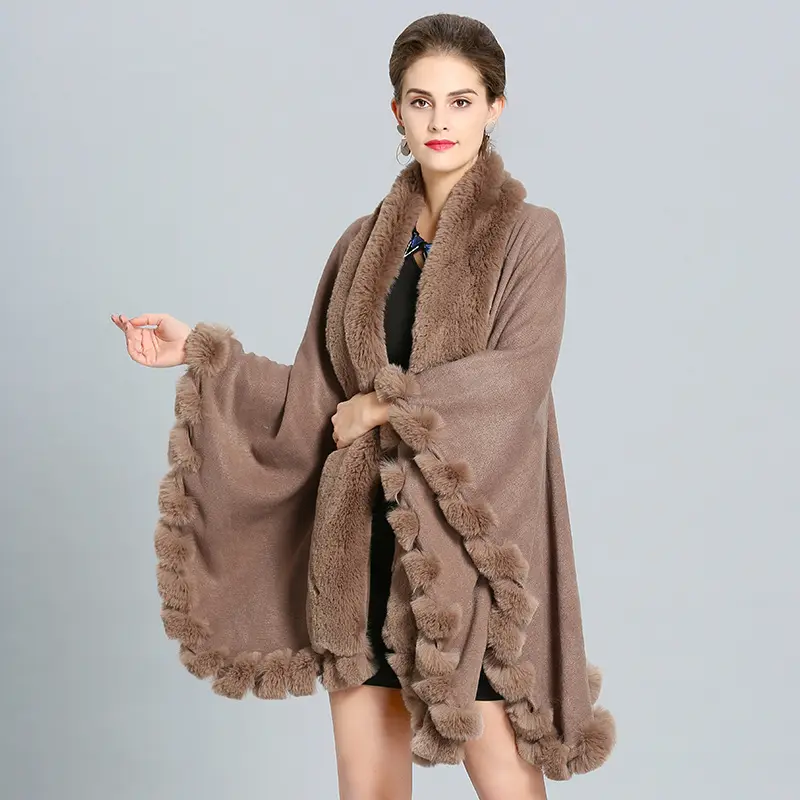 Scialle invernale Poncho moda lusso artigianato Lady collo di pelliccia mantello cappotto scialle donna