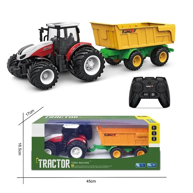 Tracteur télécommandé RC avec remorque 1/24 échelle 2.4Ghz véhicule agricole électronique jouet pour enfants