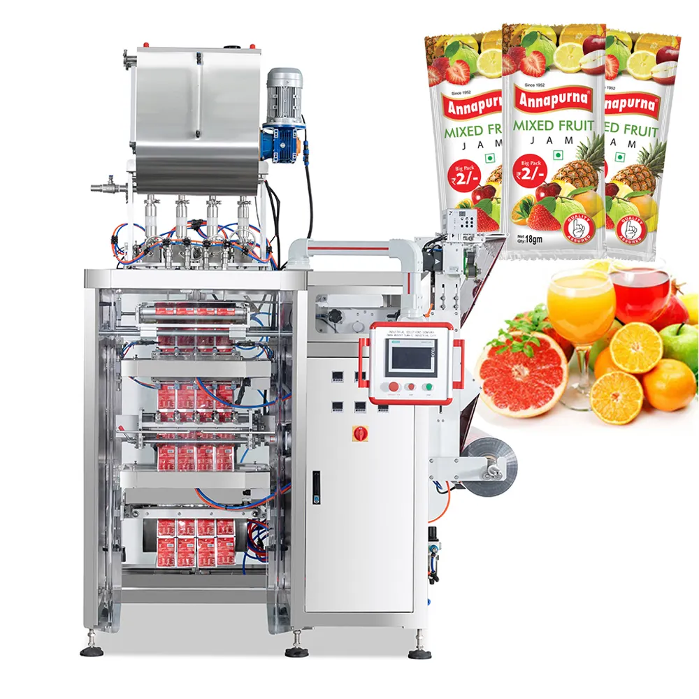 Confezionatrice automatica a più piani per confezionare confetture di frutta a 4 lati verticale sigillante macchina confezionatrice per confezionare bustine liquide