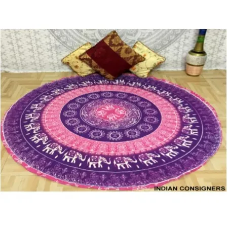 Tapis de Yoga violet de plage en coton paon, tapisserie, serviette ronde à franges, magnifique