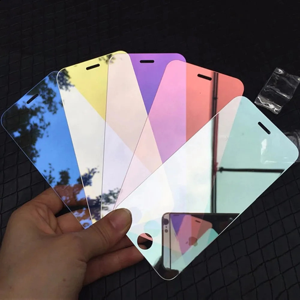 럭셔리 다채로운 거울 강화 유리 필름 아이폰 X XR XS 12 11 프로 맥스 5S SE 6 6S 7 8 플러스 화면 보호기 필름 가드 케이스