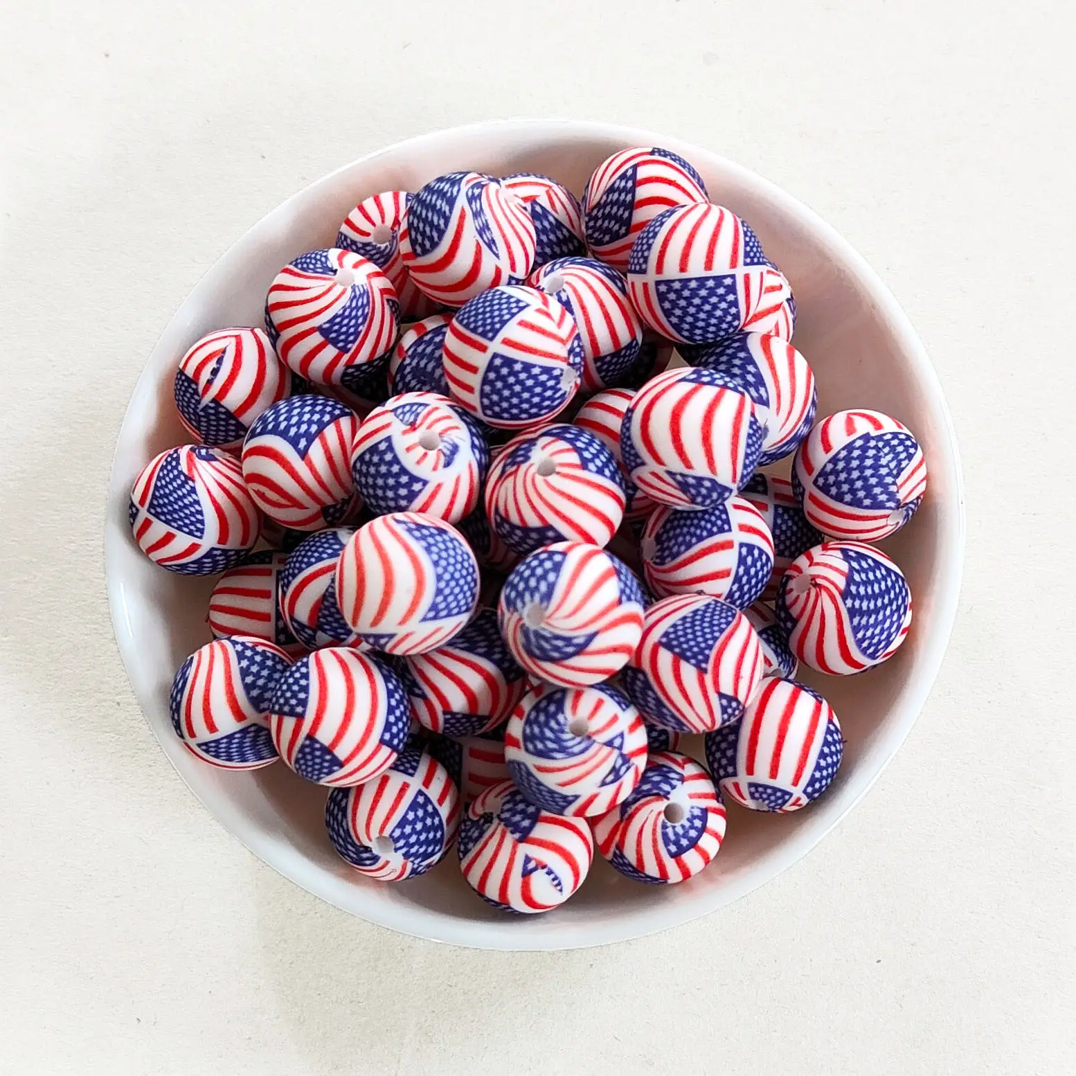 Bandiera americana stampa 15mm perline rotonde in Silicone BPA perline dentizione per bambini gratis collana fai-da-te gioielli massaggiagengive