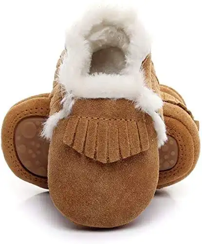 Botas de bebé para niños y niñas, botines de piel auténtica de ante con flecos, zapatos de bebé, suela de goma dura, invierno, venta al por mayor