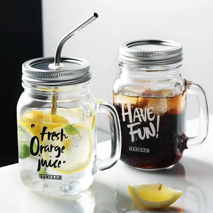 Bán Buôn Thiết Kế Sáng Tạo 8Oz 12Oz 16Oz Glass Mason Chum Với Nắp Và Rơm Glass Jar Mason