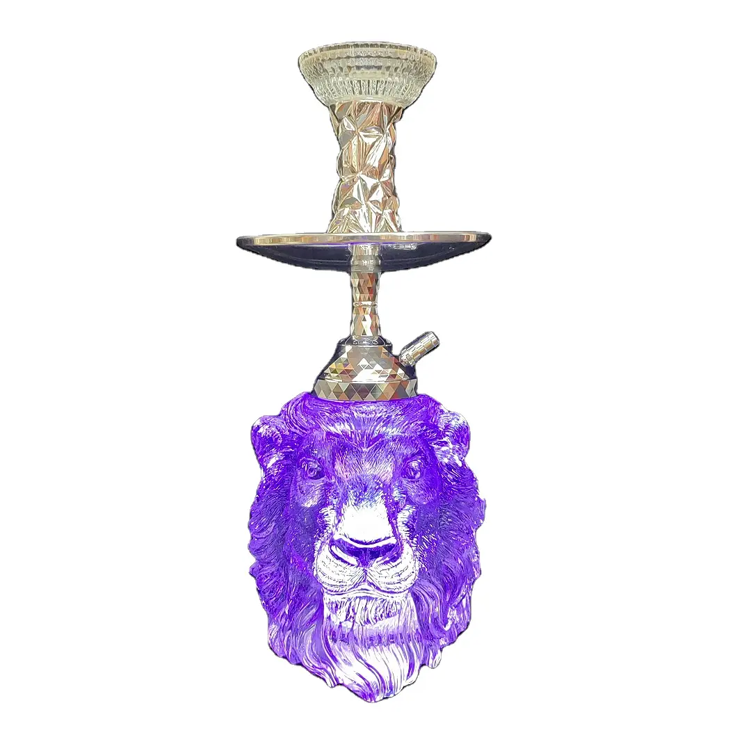 Garrafa de fumo Chicha Narguilé de vidro transparente para cachimbo de água Shisha com luzes LED em forma de leão