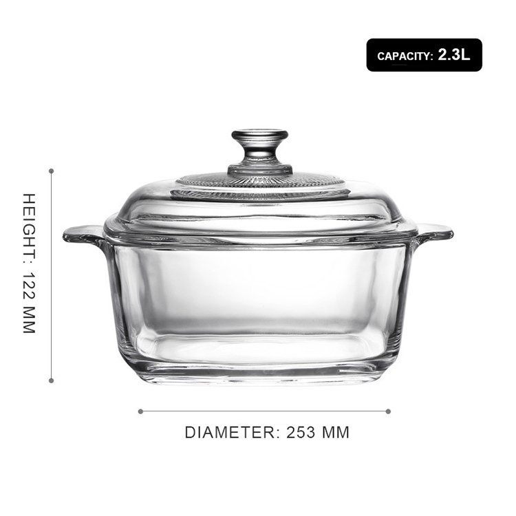 Pot carré trempé de 2,4 L (diamètre 25,3 cm) BJW203-1