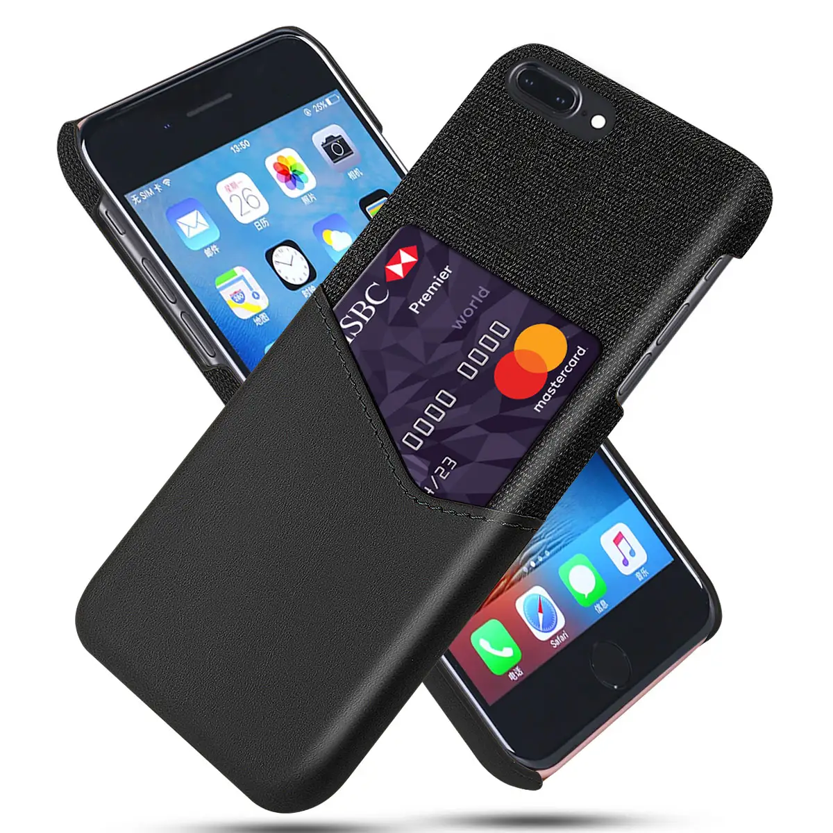 KSQ कपड़ा पु चमड़े पीसी फोन के मामले के लिए कार्ड स्लॉट के साथ iPhone के लिए 8 प्लस iPhone 7 प्लस 5.5 इंच फोन खोल