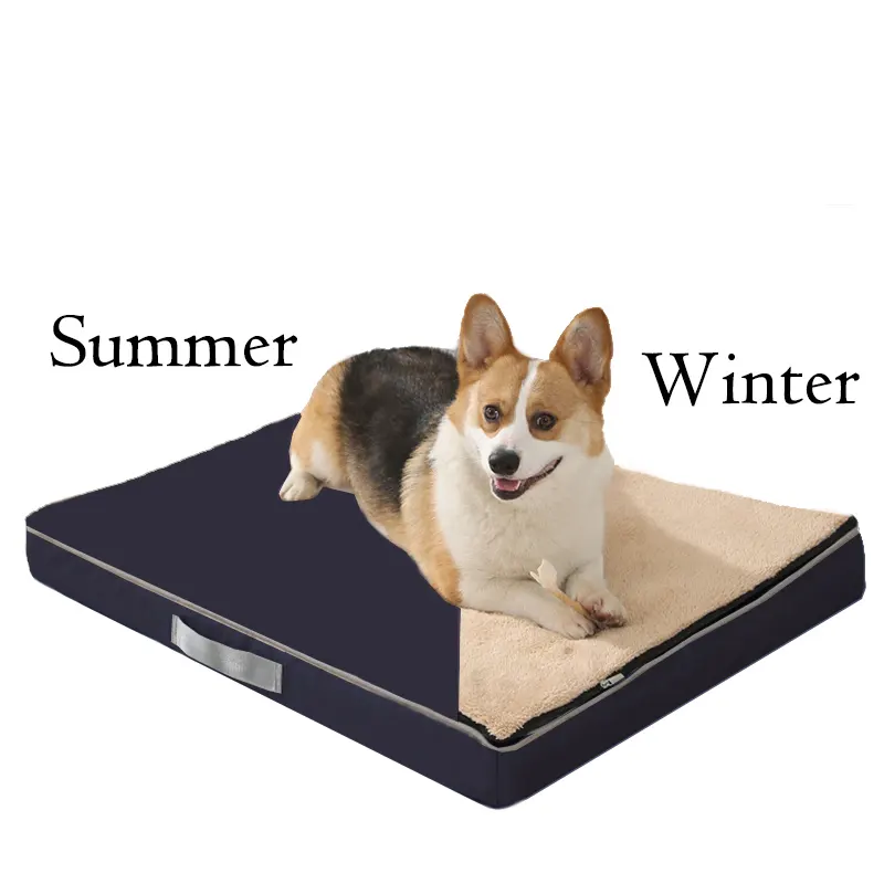 Cama gruesa para mascotas, colchón cuadrado de 2 vías con cubierta lavable, ortopédica de espuma viscoelástica para perros grandes, verano e invierno