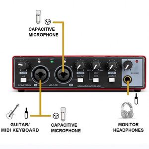 Factory <strong>USB</strong> Sound <strong>Card</strong> Professional 2 Channel Soundcard Audio Interface for Live Recording Mini Mixer - Product Image 4